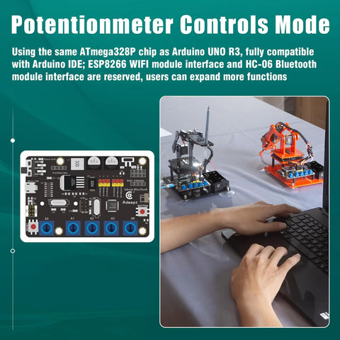 5 DOF Robotic Arm Kit Compatible With Arduino IDE Programmable STEM Educational Tool shown in use with laptop