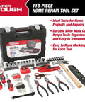 All In One 118 Piece Home Repair Tool Set With Hammer, Adjustable Wrench, Pliers, Level And Ratchet Socket Kit For Diy Projects
