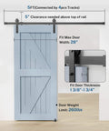 Sliding Barn Door Hardware Kit - 5 FT Heavy Duty Steel Rail Farm Door Hardware Kits Interior Barns Doors Slide Track Roller Set with Handle/Latch/Floor Guide for Garages/Kitchen/Bedroom (Black), showing door capacity and fit dimensions.