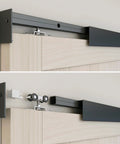 5Ft Barn Door Hardware Kit With Low Clearance Aluminum Box Rail Track For Interior Single Wooden Door Black Finish installed