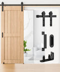 5FT Sliding Barn Door Hardware Kit Heavy Duty with I Shape Hanger, Door Hook, Adjustable Floor Guide and 2 Handles, installed