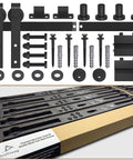 5FT Sliding Barn Door Hardware Kit for Single Doors up to 30 Inch, Heavy Duty Carbon Steel Track with Smooth Quiet Nylon Rollers, Complete Hardware Set Displayed