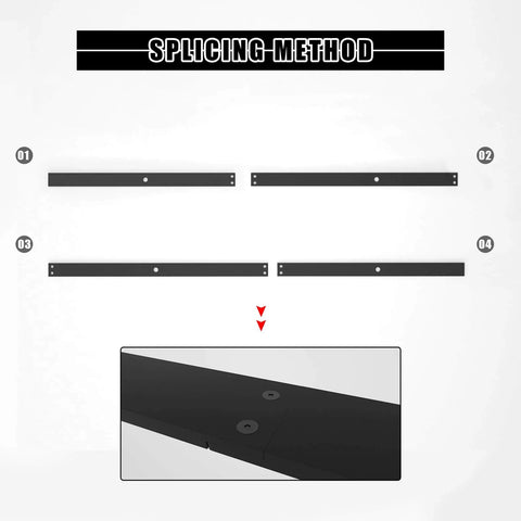 Diagram showing splicing method for 5FT Barn Door Hardware Kit with Heavy Duty Modular Sliding Track parts, J Shaped Carbon Steel System.