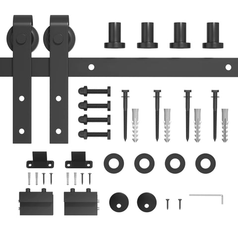 5FT Sliding Barn Door Hardware Kit for Single Doors up to 30 Inch, showing complete set with carbon steel track and nylon rollers