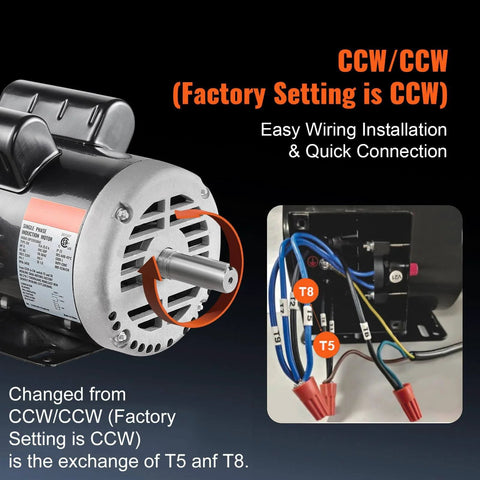 5HP Air Compressor Electric Motor, 230V 25 Amps, 56HZ Frame, 3450RPM, 7/8" Keyed Shaft, 2.25" Shaft Length, Single Phase, CCW/CW