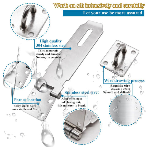 5 Inch 304 Stainless Steel Hasp Latch Set With Combination Lock And Padlock Heavy Duty Gate And Door Security Latch Kit details.