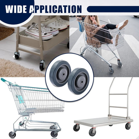 8 Pack 5 Inch Shopping Cart Replacement Wheels Kit with double ball bearing TPU silent casters shown in various cart applications