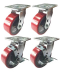 5 Inch Heavy Duty Cast Iron Hub Caster Wheels Set of 4, 2 Swivel and 2 Swivel with Brake, Non Skid Mark Design