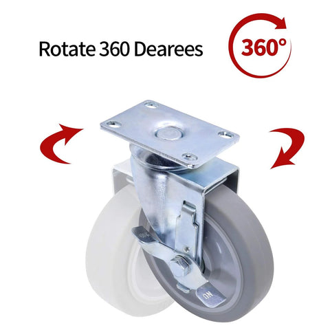 Heavy Duty 5 Inch Caster Wheels Set Of Four Non Marking Premium Commercial Grade With Two Rigid And Two Swivel Brakes
