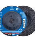 Front view of CC Grind Robust Grinding Disc by PFERD for ultra aggressive material removal in 5 inch by 0.875 inch ceramic with STEELOX VICTOGRAIN.