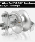 Five Inch Sliding Gate Rollers Two Pack For Chain Link Gates, Compatible With Two Inch Gate Frame And One And Five Eighths Inch Track Pipe, Galvanized Steel Wheel Hardware For Durable, Rust Resistant Gate Operation
