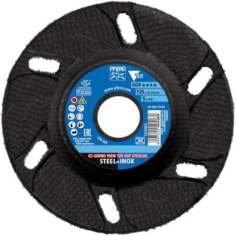 View Window Grinding Disc With Integrated Viewing Pane For Precise Grinding 5 Inch By 7/8 Inch SGP SteeloX Victograin Ceramic Disc