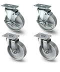 5 Inch Heavy Duty Industrial Cast Iron Swivel Casters Set Of 4, 2000 Lb Capacity With Galvanized Steel Wheels