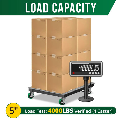 5 Inch Heavy Duty Caster Wheels Set Of 4 With Brakes, Polyurethane On Steel Wheel Surface under loaded pallet