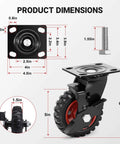 Diagram showing dimensions of 5 Inch Outdoor Heavy Duty Caster Wheels Set of 4 with Brakes, Large Rubber Swivel Casters 1080 lbs Capacity