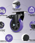 5 Inch Heavy Duty Caster Wheels Set of 4 with Brake, showing swivel caster with dual ball bearings and locking plate