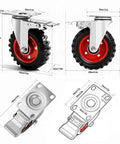 Dimensions and design of 5 Inch Heavy Duty Caster Wheels with Dual Lock Safety Brake, Non Marking Rubber Tires, Swivel Design