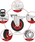 Features of 5 Inch Heavy Duty Caster Wheels with Dual Lock Safety Brake, Non Marking Rubber Tires, Swivel Design, 4 pack, 400 lbs per caster