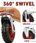 5 Inch Heavy Duty Caster Wheels with Dual Lock Safety Brake, Non Marking Rubber Tires, Swivel Design, close-up of swivel feature