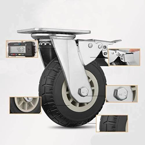 5 Inch Heavy Duty Swivel Plate Caster Wheels, Rubber Tire Tread Industrial Castors, Quiet Wear Resistant Design, 750kg Max Load Capacity