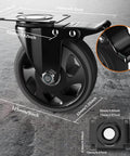5 inch heavy duty swivel caster wheel with double safety brakes, stainless steel frame, polyurethane wheel, 360 swivel locking