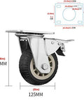 5 Inch Heavy Duty Swivel Plate Caster Wheels, Rubber Tire Tread Industrial Castors, side view with dimensions and mounting plate diagram