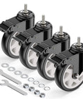 5 Inch Total Locking Stem Caster Wheels Set of 4 Heavy Duty Swivel Castors with 3/8 Inch 16 x 1 Threaded Stem Steel Housing PVC Wheels Black