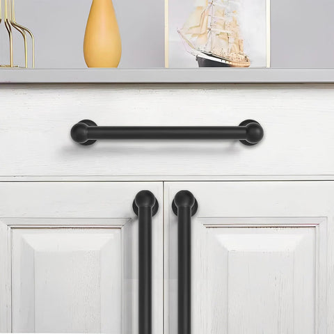 10 Pack 5 Inch Matte Black Cabinet Pulls Solid Heavy Duty Hardware For Cabinets Drawers And Doors 128mm Center Hole Design installed