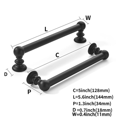 10 Pack 5 Inch Matte Black Cabinet Pulls Solid Heavy Duty Hardware For Cabinets Drawers And Doors 128mm Center Hole Design