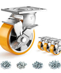 5 Inch Heavy Duty Locking Casters Set Of 4 With Plate Mount Swivel Wheels For Heavy Duty Carts, Workbenches And Equipment
