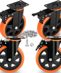 5 inch heavy duty plate caster wheels set of 4 with dual locking brakes silent rubber wheels rated 2400 lb with free screws