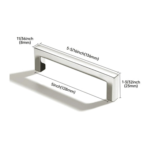 Diagram of 10 Pack Five Inch Center To Center Polished Nickel Square Cabinet Pulls Heavy Duty Solid Metal Drawer Handles dimensions