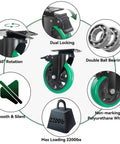 Diagram showing 5 Inch Heavy Duty Swivel Plate Caster Wheels Set Of 4 With Brake Silent Polyurethane Castors For Furniture And Workbench Cart