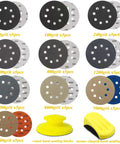 5 Inch Hook And Loop Sanding Discs Set 50 Pcs For Wet Dry Polishing with various grit levels and sanding blocks