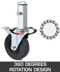 4 Pack 5 Inch Scaffolding Rubber Swivel Caster Wheels With Dual Locking Heavy Duty Casters 1.26 Inch Square Stem 440 Lbs Per Wheel 360 Degree Rotation Non Marking Quiet Rolling For Carts Benches And Workstations showing 360 degree rotation design.