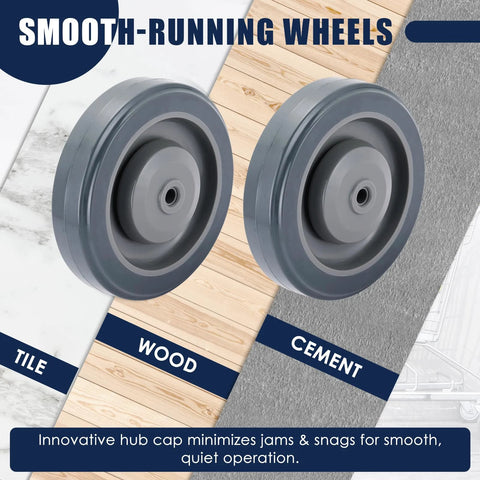 8 Pack 5 Inch Shopping Cart Replacement Wheels with Silent TPU Double Ball Bearings for Tile, Wood, and Cement Surfaces