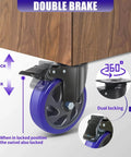 5 Inch Heavy Duty Caster Wheels Set of 4 with Brake, showing dual locking plate and swivel mechanism on furniture