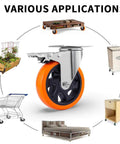 5 Inch Swivel Casters Wheels 450lbs Per Wheel Heavy Duty Castors With Brake Polyurethane Dual Locking Set Of 4 Orange DL I5 001 Ideal