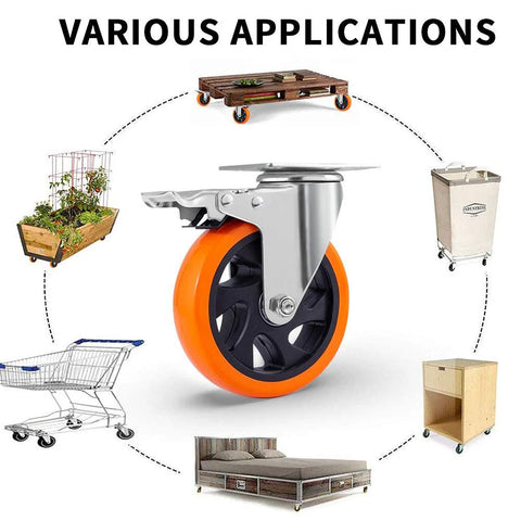 5 Inch Swivel Casters Wheels 450lbs Per Wheel Heavy Duty Castors With Brake Polyurethane Dual Locking Set Of 4 Orange DL I5 001 Ideal