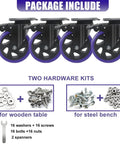 5 Inch Heavy Duty Caster Wheels Set of 4 with Brake, includes two hardware kits for wood and steel.