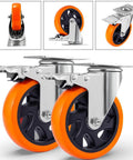 5 Inch Swivel Casters Wheels 450lbs Per Wheel Heavy Duty Castors With Brake Polyurethane Dual Locking Set Of 4 Orange DL I5 001