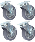 Set of 4 5 Inch Swivel Caster Wheels with Brakes, Heavy Duty Polyurethane Plate Casters, Smooth Quiet Rolling