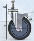 Side view of a 5 Inch Locking Swivel Caster with Brake, 1/2-13 X 1.5 Threaded Stem, Grey TPR Rubber Wheel, Heavy Duty for Carts
