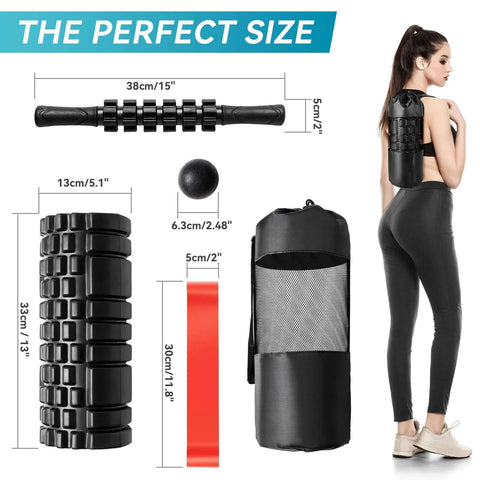 5-In-1 Foam Roller Set For Deep Tissue Muscle Recovery With High Density Roller Massage Ball Resistance Band And Carry Bag