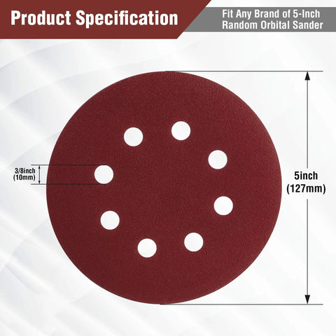 5-inch sanding disc with 8-hole design from 150 Piece Sanding Discs Set 5 Inch 8 Hole Grits 60 To 600 For Random Orbital Sander