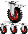 5 Inch Heavy Duty Caster Wheels with Dual Lock Safety Brake, Non Marking Rubber Tires, Swivel Design, set of 4 casters with mounting hardware