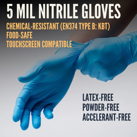 5 Mil Nitrile Gloves XL Box of 100 Latex Free Mechanic Cleaning Gloves on hands