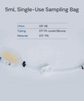Five Milliliter Sterile Go-To Lab Sampling Bag with one port and Luer lock inlet, 20 cm silicone tubing, for sample collection and storage