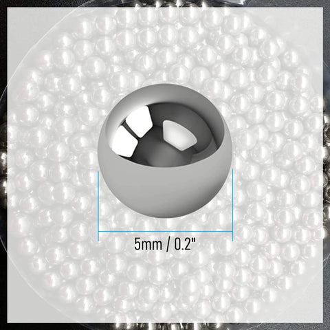 Close-up of a 5mm 304 stainless steel bearing ball for DIY projects and precision machinery and bearings.