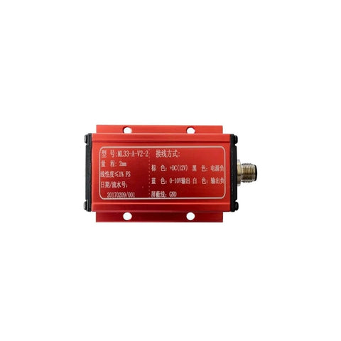 ML33 5mm Eddy Current Displacement Sensor with Return Spring in red casing, showing side connector, stainless steel, for industrial use